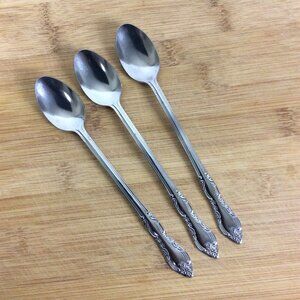 Set Of 3 Stainless Steel Iced Tea Spoons With Floral Design Unbranded
